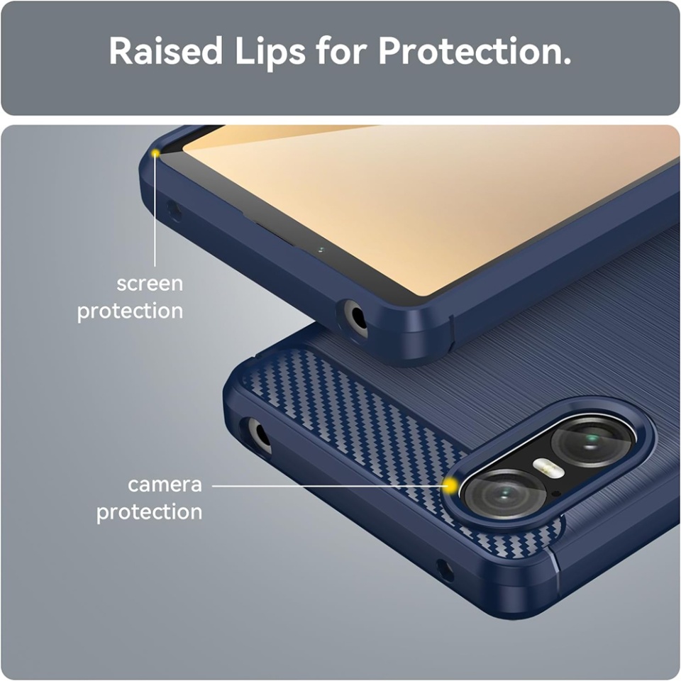 Husa pentru Sony Xperia 10 VI din Silicon Premium, Slim, cu textura Fibra Carbon - Negru - 2 | YEO