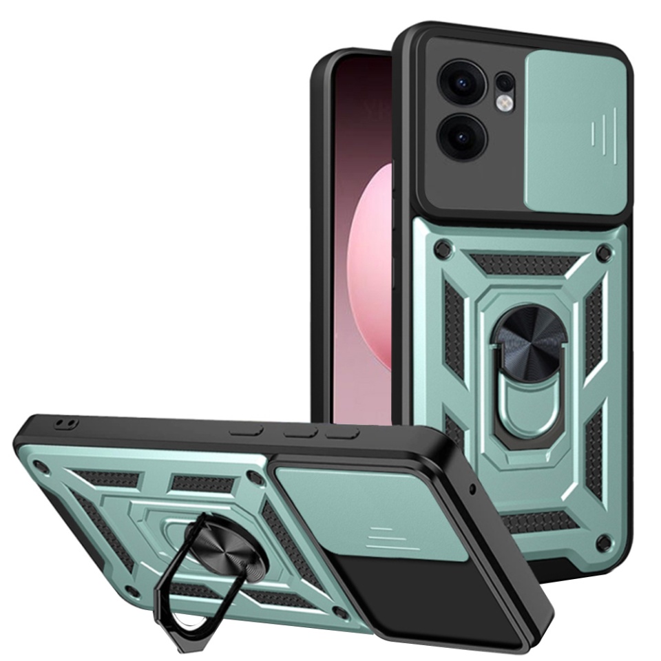 Husa pentru telefon, SKYDDAR INNOVATION, Oppo Reno13 F 4G / Reno13 F 5G / Reno13 FS 5G, CamShield, Antisoc, Inel Magentic, set cu sticker, Verde