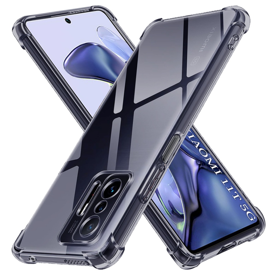 Husa pentru Xiaomi 11T / 11T Pro, SKYDDAR INNOVATION, Shockproof Clear Silicone, Silicon Slim, set cu sticker, Fumuriu