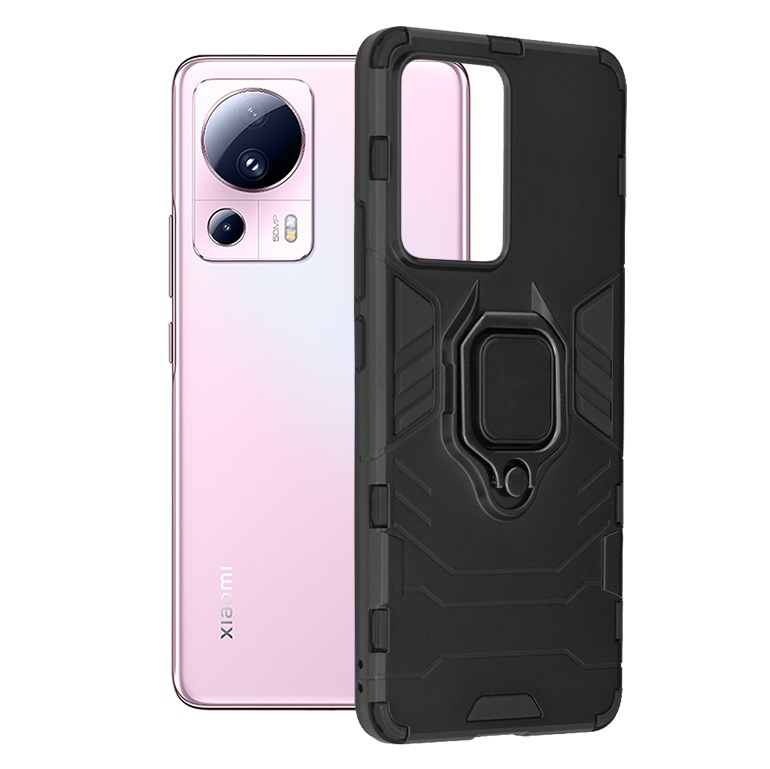 Husa pentru Xiaomi 13 Lite, SKYDDAR INNOVATION, Silicone Shield, cu Inel Magnetic, Antisoc, set cu sticker, Negru