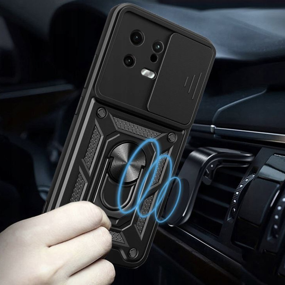 Husa pentru Xiaomi 13, SKYDDAR INNOVATION, CamShield, Inel magnetic, set cu sticker, Negru - 1 | YEO