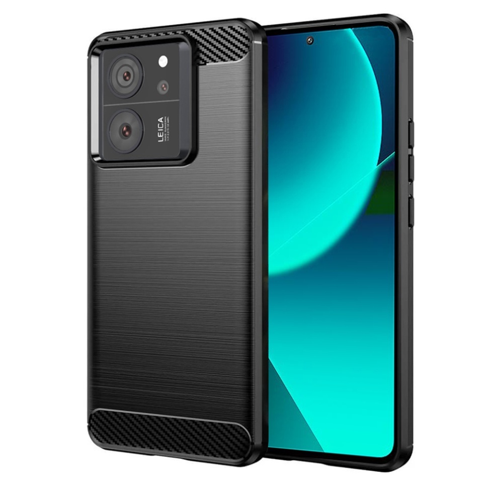 Husa pentru Xiaomi 13T / 13T Pro, SKYDDAR INNOVATION, Carbon Silicone, din Silicon Slim, cu textura Fibra Carbon, set cu sticker, Negru