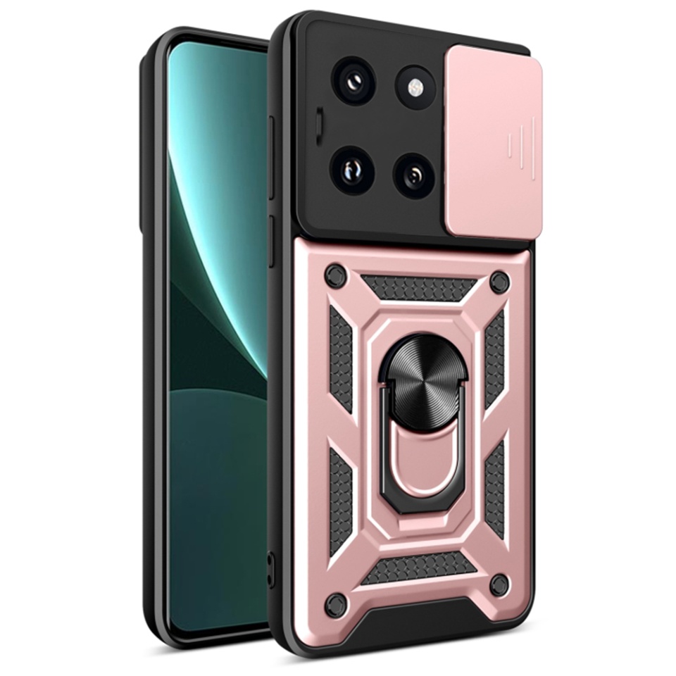 Husa pentru Xiaomi 14 Pro, SKYDDAR INNOVATION, CamShield, Inel magnetic, set cu sticker, Roz