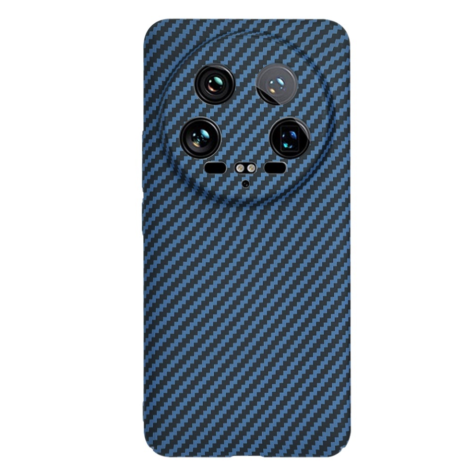Husa pentru Xiaomi 14 Ultra, SKYDDAR INNOVATION, textura carbon, Carbonite FiberShell, set cu sticker, Cyan, - 2 | YEO
