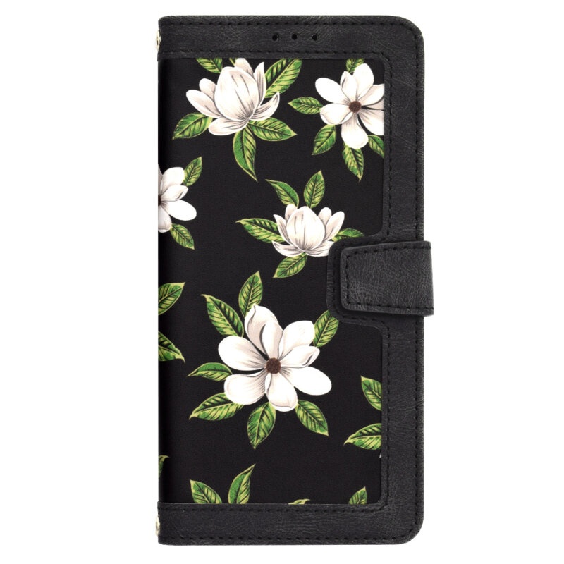 Husa pentru Xiaomi 14T din Piele Ecologică cu Design Floral, Protecție 360°, Stand Integrat, Buzunare pentru Carduri, SKDR Floral Wallet - Negru - 1 | YEO