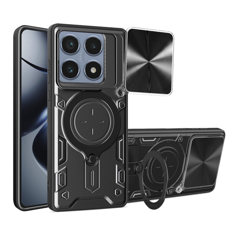 Husa pentru Xiaomi 14T Pro, SKYDDAR INNOVATION, CamGuard Pro, Inel Magnetic, Protectie Camera, set cu sticker, Negru