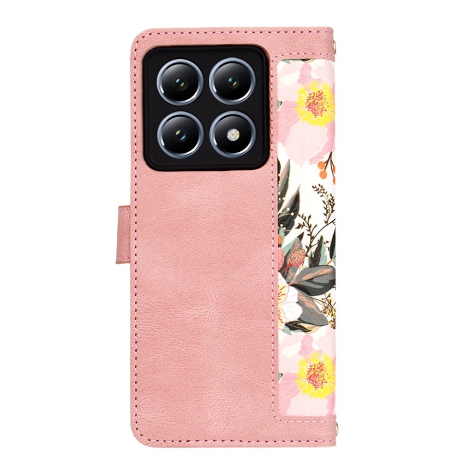 Husa pentru Xiaomi 14T Pro, SKYDDAR INNOVATION, Flipcraft din Piele Ecologică, Stand Integrat, Buzunare pentru Carduri, set cu sticker, Roz - 2 | YEO