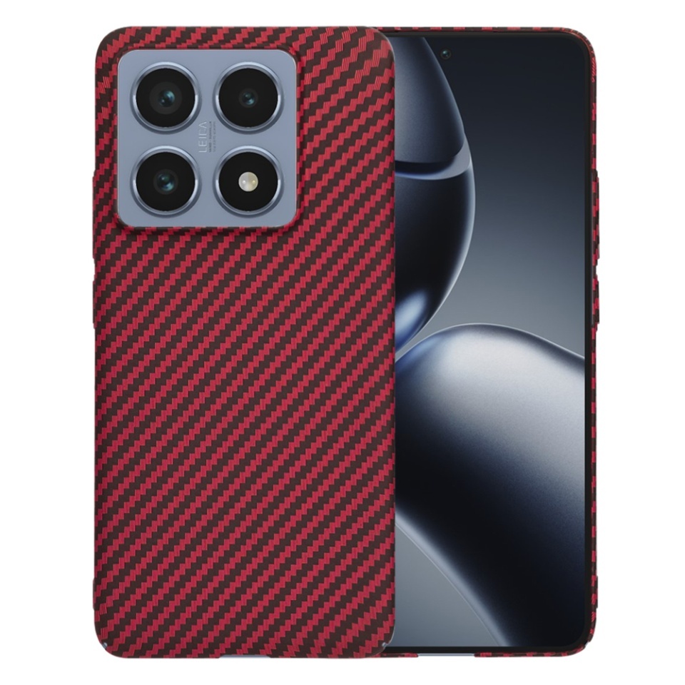 Husa pentru Xiaomi 14T Pro, SKYDDAR INNOVATION, textura carbon, Carbonite FiberShell, set cu sticker, Rosu,