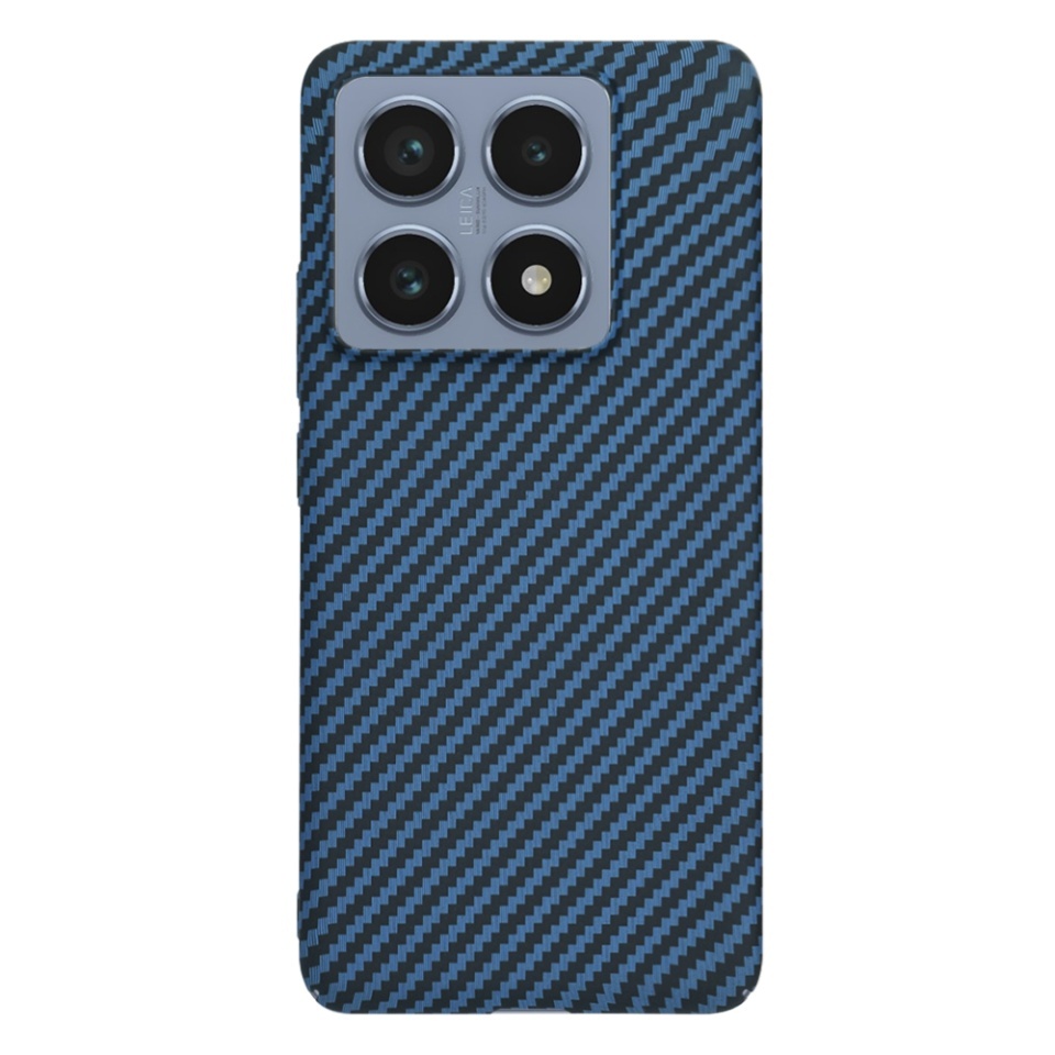 Husa pentru Xiaomi 14T Pro, SKYDDAR INNOVATION, textura carbon, Carbonite FiberShell, set cu sticker, Cyan, - 2 | YEO