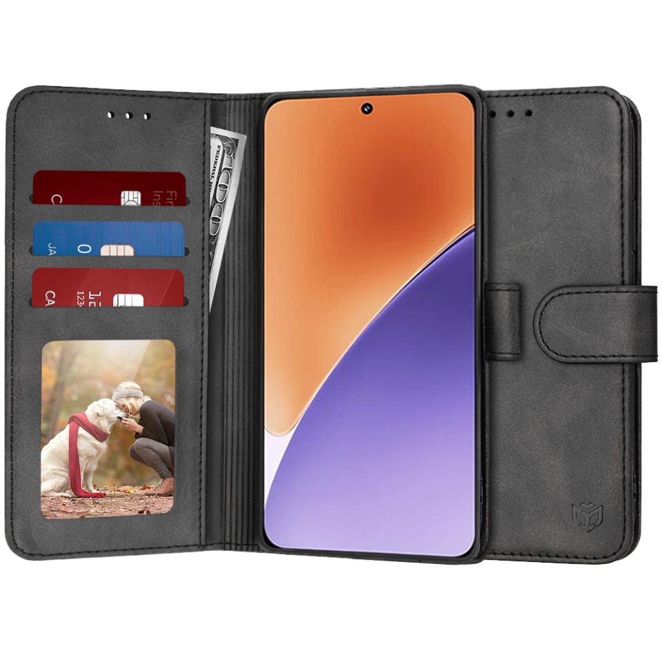 Husa pentru Xiaomi 15, SKYDDAR INNOVATION, Diary Book, tip carte, cu Portofel Interior, Antisoc, Negru, set cu sticker