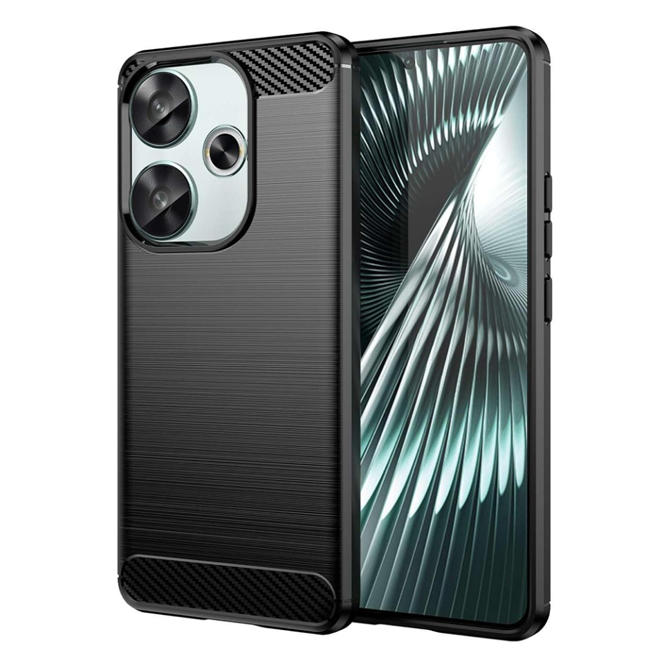 Husa pentru Xiaomi Poco F6 din Silicon Premium, Slim, cu textura Fibra Carbon - Negru