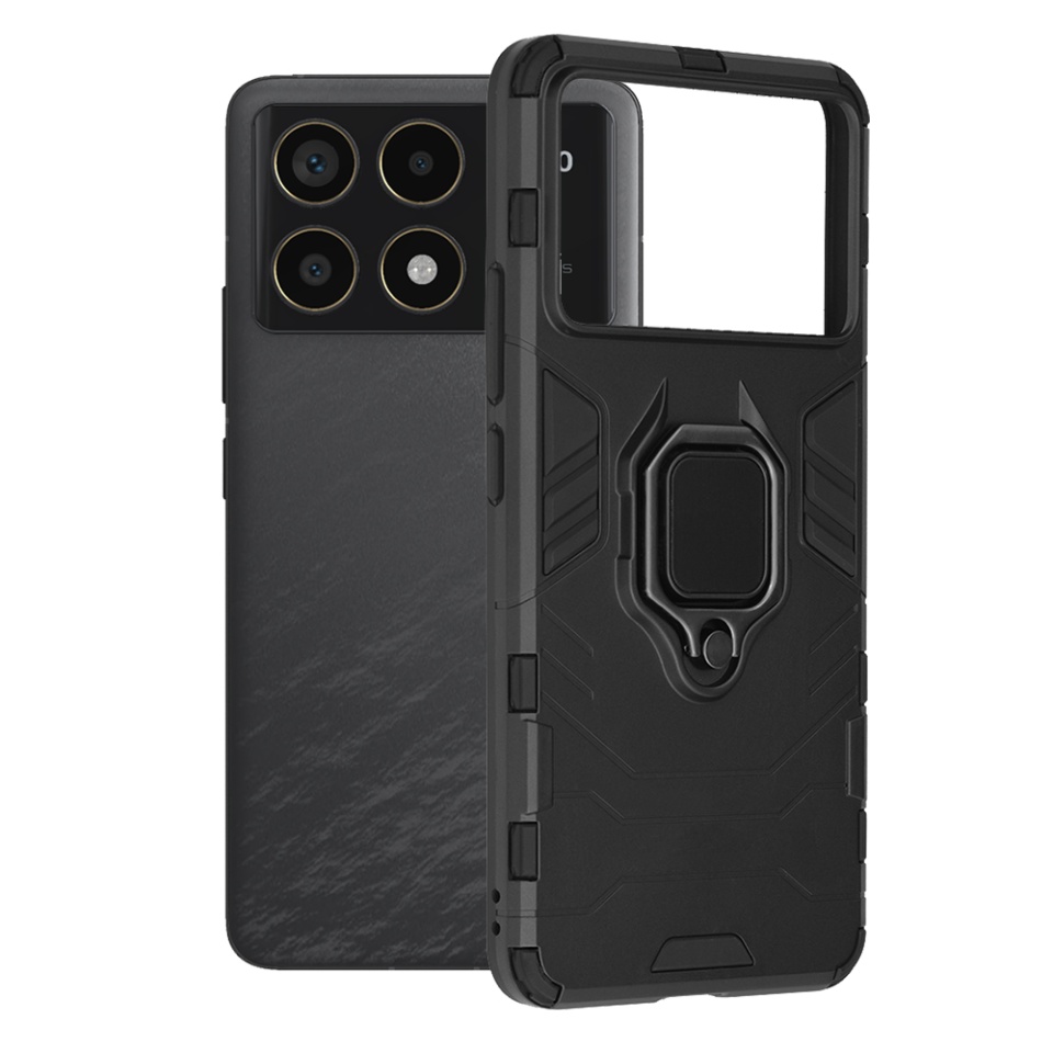 Husa pentru Xiaomi Poco F6 Pro cu inel magnetic, antisoc, SKDR Forged - Negru