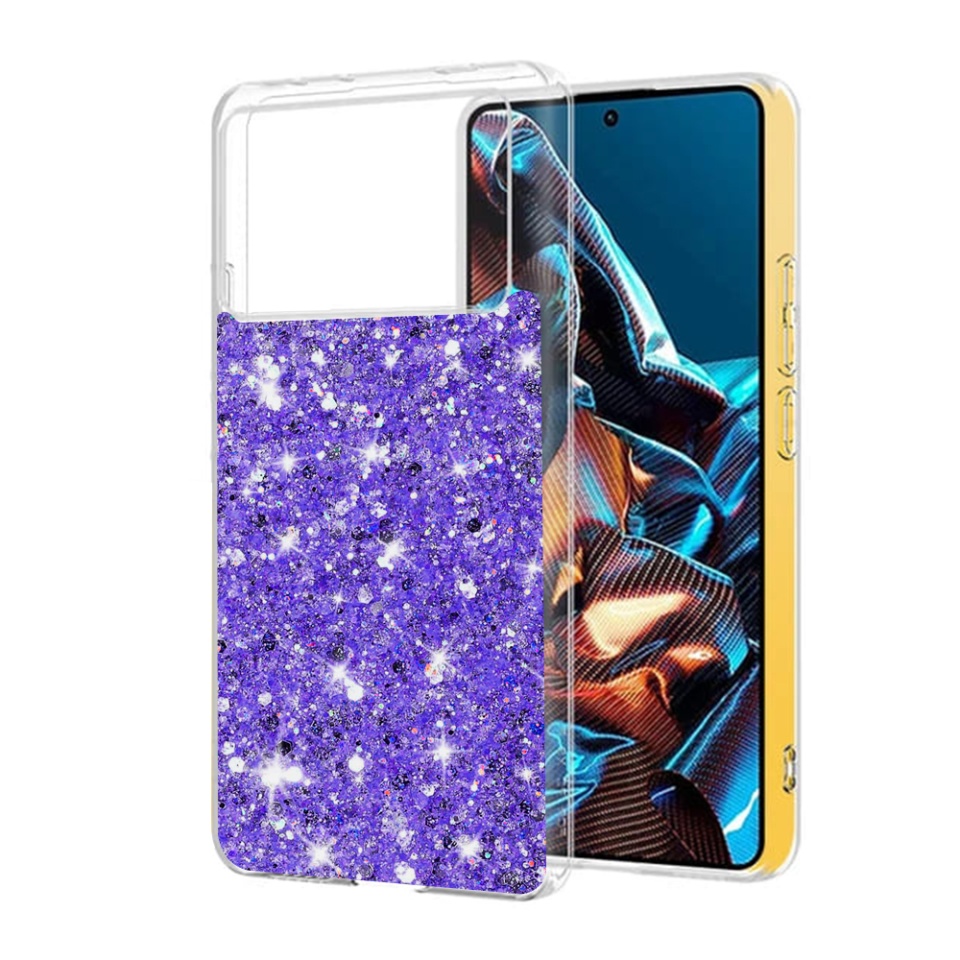 Husa pentru Xiaomi Poco X6 Pro , Fundal Detasabil, din Silicon cu Sclipici, Design Stralucitor, Protectie Completa - Mov