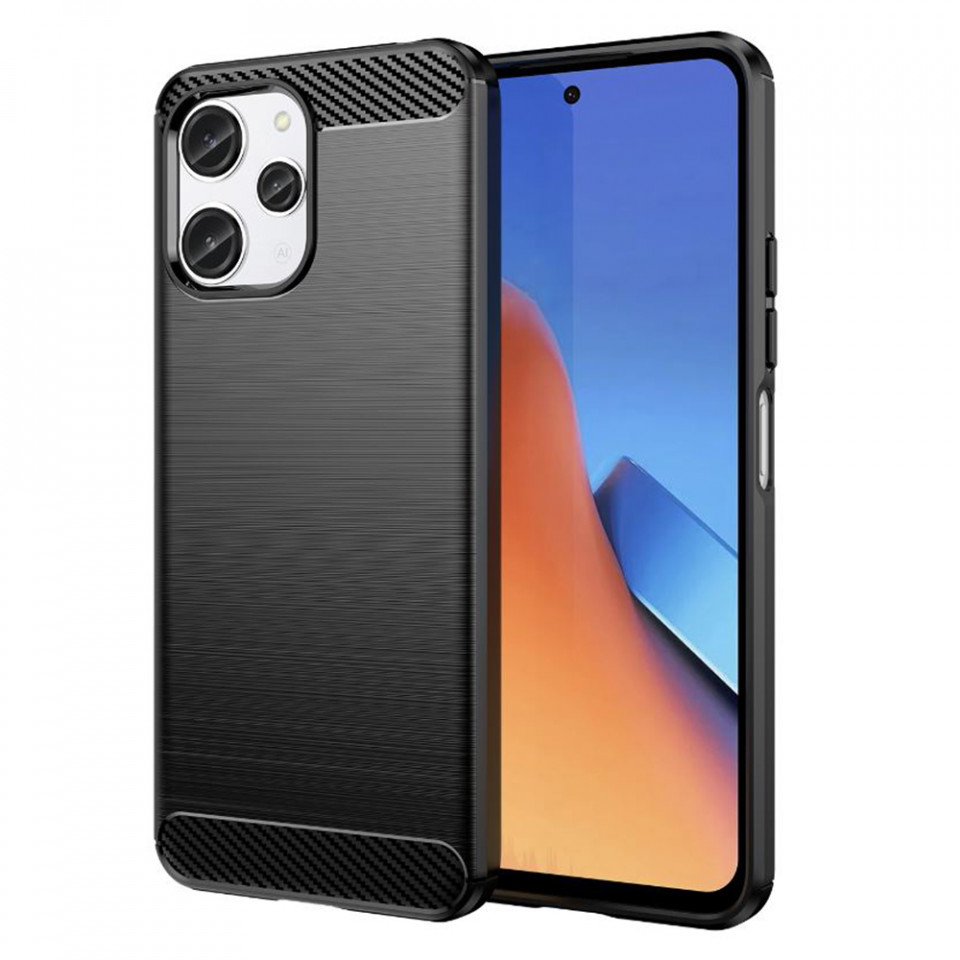 Husa pentru Xiaomi Redmi 12 din silicon, Slim, cu textura Fibra Carbon - Negru