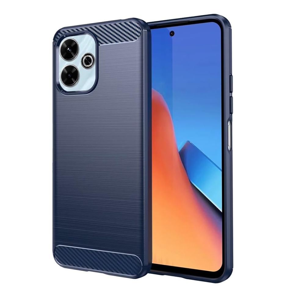 Husa pentru Xiaomi Redmi 13 / Poco M6 4G din Silicon Premium, Slim, cu textura Fibra Carbon - Albastru
