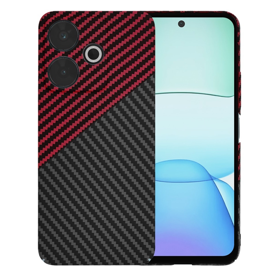 Husa pentru Xiaomi Redmi 13 / Poco M6 4G, SKYDDAR INNOVATION, textura carbon, Carbonite FiberShell, set cu sticker, Rosu inchis,
