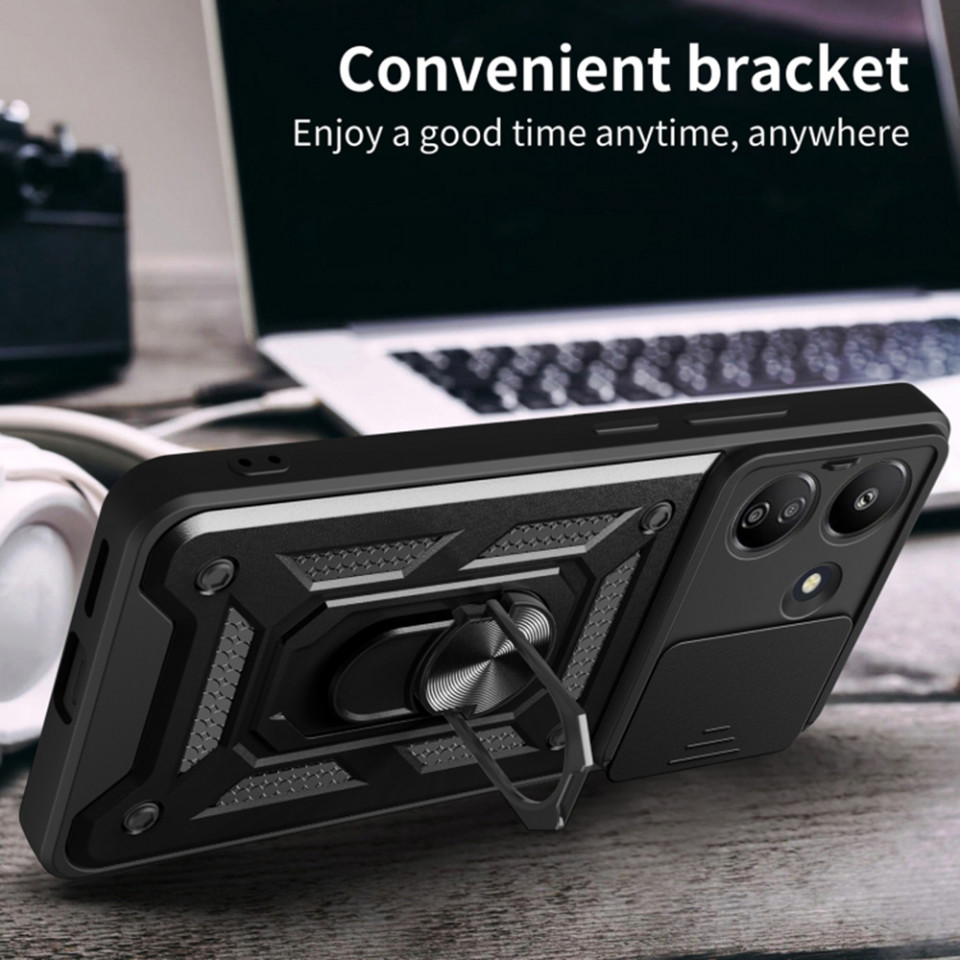Husa pentru Xiaomi Redmi 13C 4G / Poco C65 cu inel magnetic si protectie la camera, Skyddar CamShield - Negru - 2 | YEO