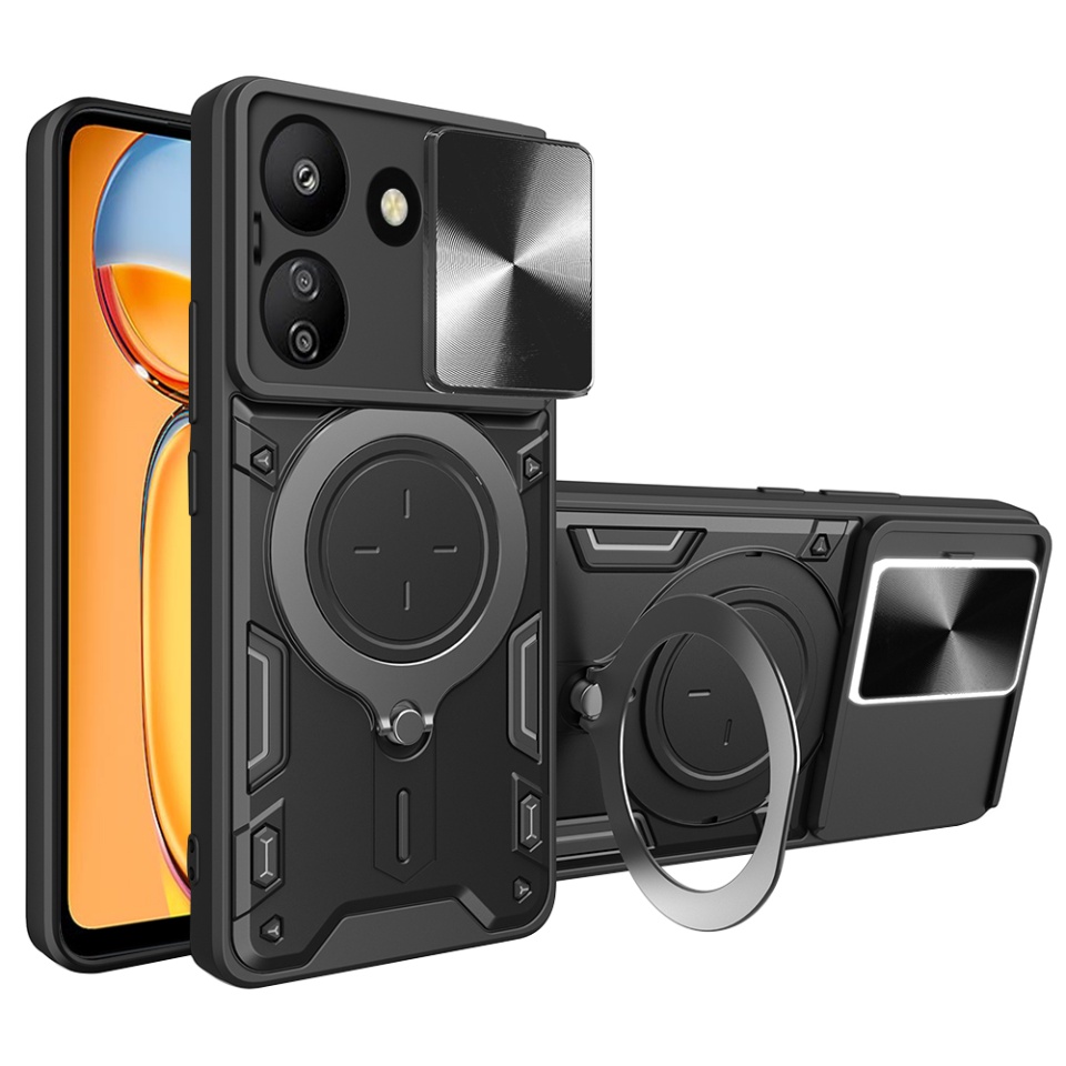 Husa pentru Xiaomi Redmi 13C 4G / Poco C65, SKYDDAR INNOVATION, CamGuard Pro, Inel Magnetic, Protectie Camera, set cu sticker, Negru