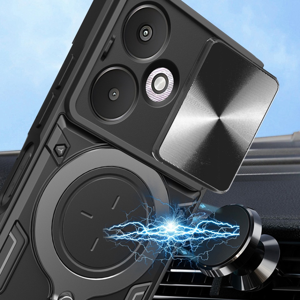Husa pentru Xiaomi Redmi 13C 5G, SKYDDAR INNOVATION, CamGuard Pro, Inel Magnetic, Protectie Camera, set cu sticker, Negru - 2 | YEO