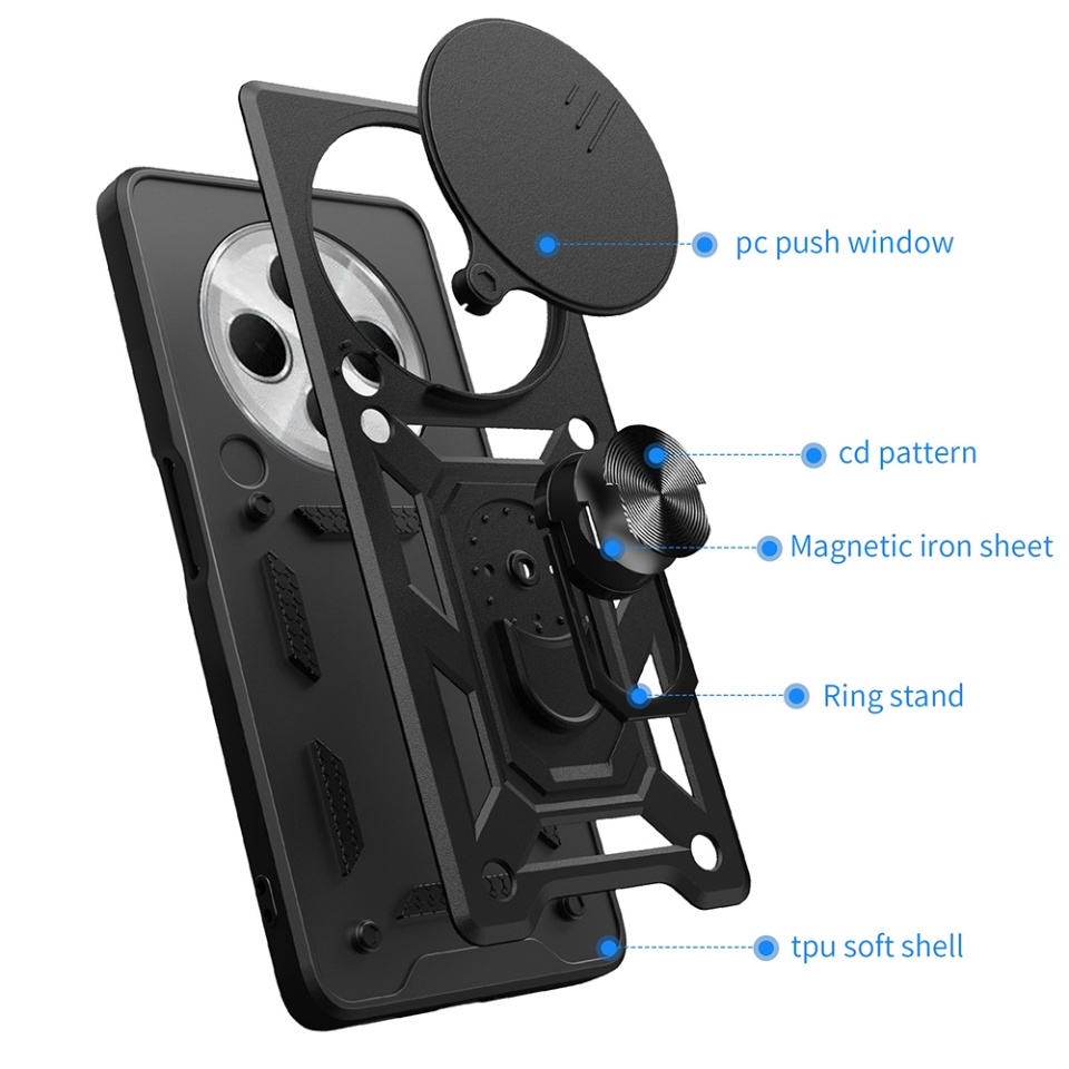 Husa pentru Xiaomi Redmi 14C cu inel magnetic si protectie camera Skyddar CamShield - Negru - 1 | YEO