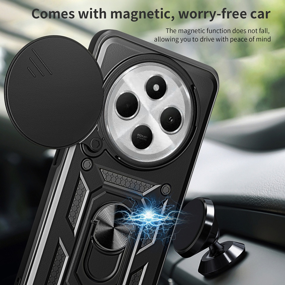 Husa pentru Xiaomi Redmi 14C cu inel magnetic si protectie camera Skyddar CamShield - Albastru - 3 | YEO