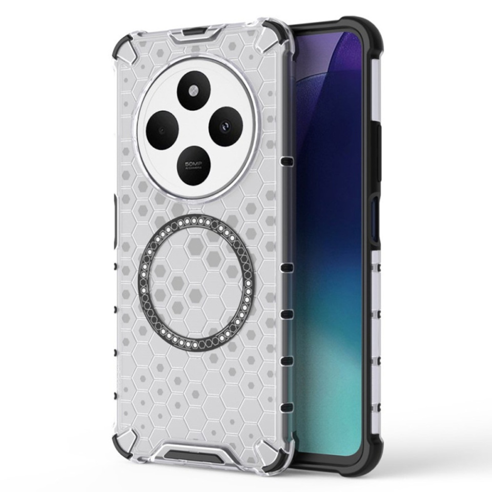 Husa pentru Xiaomi Redmi 14C / Poco C75, SKYDDAR INNOVATION, HoneyComb Shield MagSafe, Alb, set cu sticker