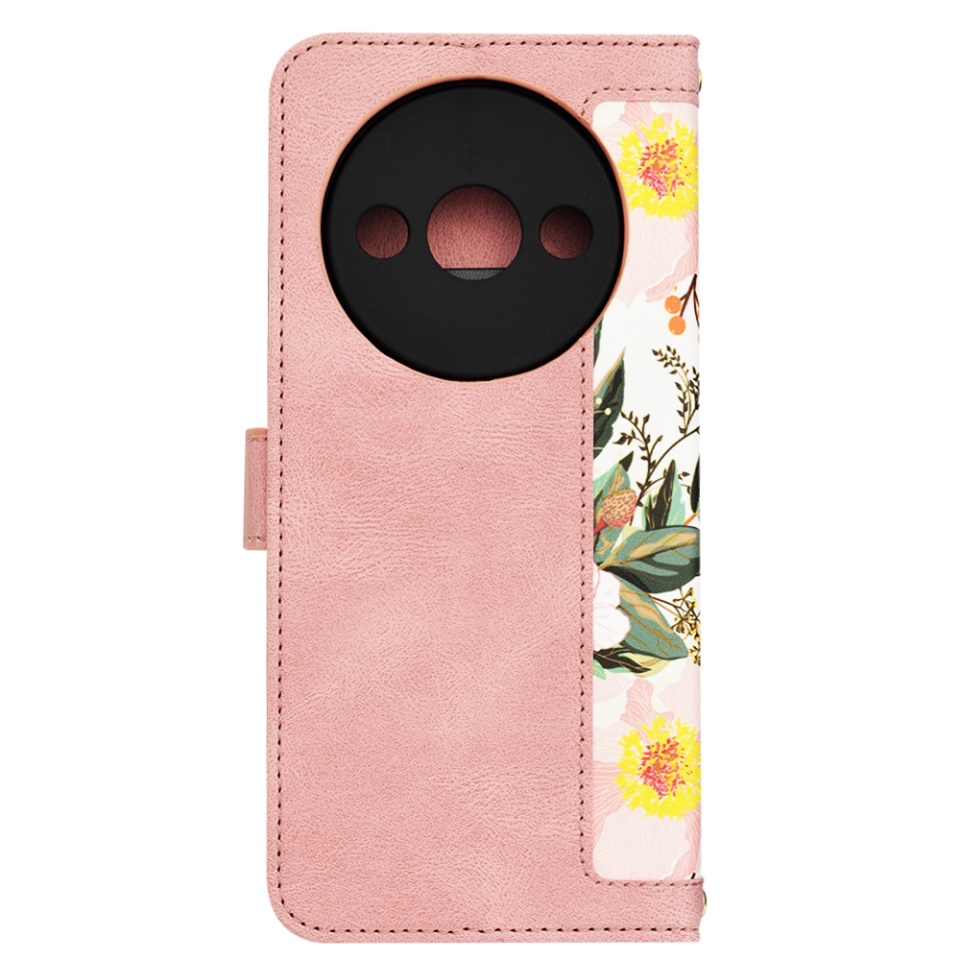 Husa pentru Xiaomi Redmi A3 din Piele Ecologică cu Design Floral, Protecție 360°, Stand Integrat, Buzunare pentru Carduri, SKDR Floral Wallet - Roz - 3 | YEO