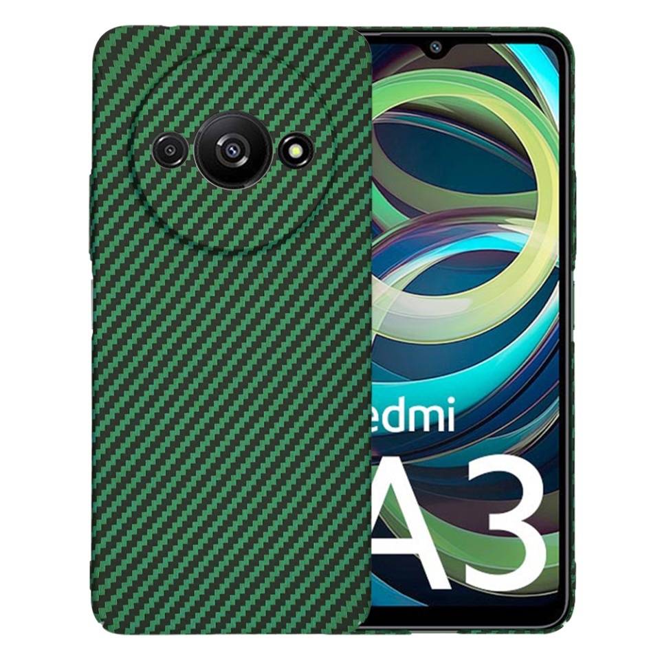 Husa pentru Xiaomi Redmi A3, SKYDDAR INNOVATION, textura carbon, Carbonite FiberShell, set cu sticker, Verde,