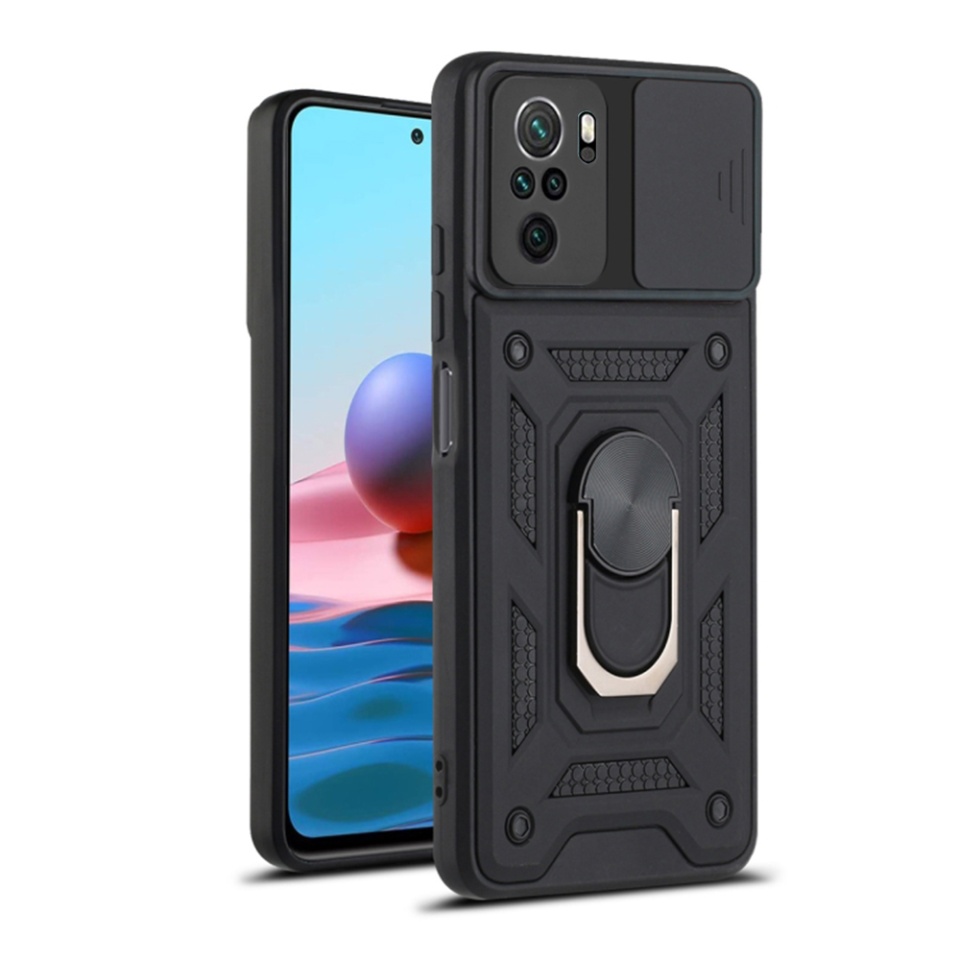 Husa pentru Xiaomi Redmi Note 10 4G / Redmi Note 10S / Poco M5s cu inel magnetic si protectie camera Skyddar CamShield - Negru