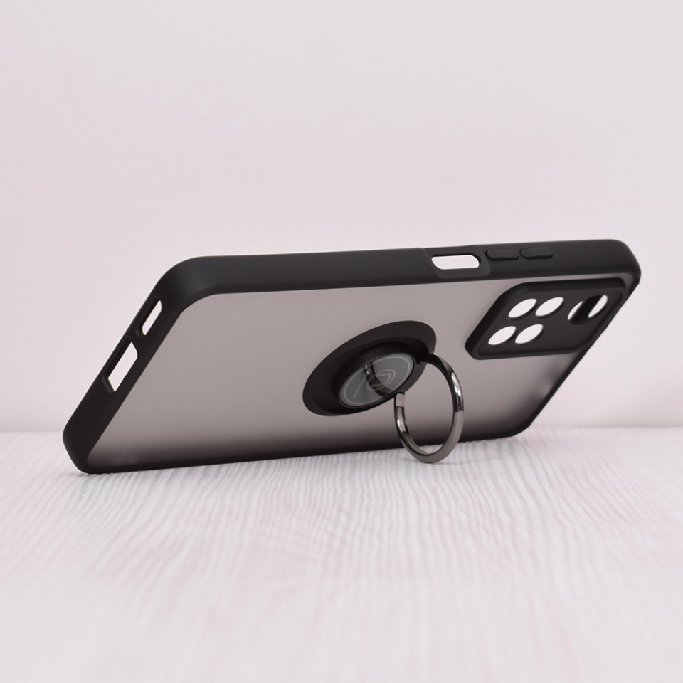 Husa pentru Xiaomi Redmi Note 11 Pro+ 5G, SKYDDAR INNOVATION, Glinth cu Inel Rotativ 360° Magnetic, Negru, set cu sticker - 1 | YEO