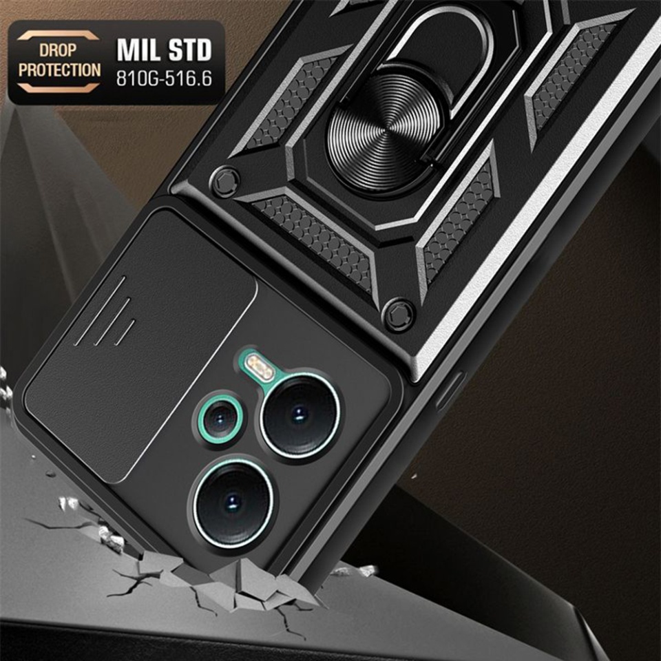 Husa pentru Xiaomi Redmi Note 12 5G / Poco X5, SKYDDAR INNOVATION, CamShield, Inel magnetic, set cu sticker, Negru - 2 | YEO