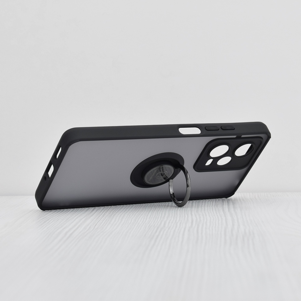 Husa pentru Xiaomi Redmi Note 12 Pro 5G, SKYDDAR INNOVATION, Glinth cu Inel Rotativ 360° Magnetic, Negru, set cu sticker - 1 | YEO
