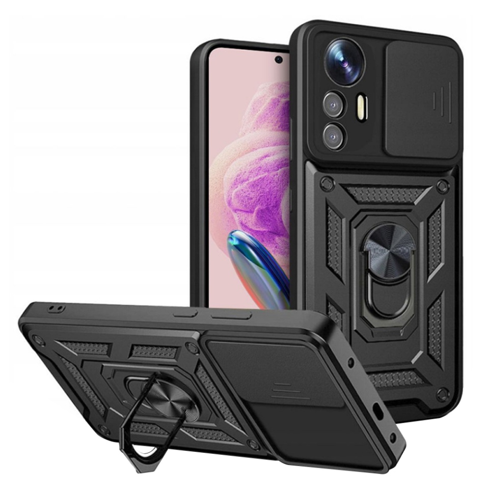 Husa pentru Xiaomi Redmi Note 12S, SKYDDAR INNOVATION, CamShield, Inel magnetic, set cu sticker, Negru