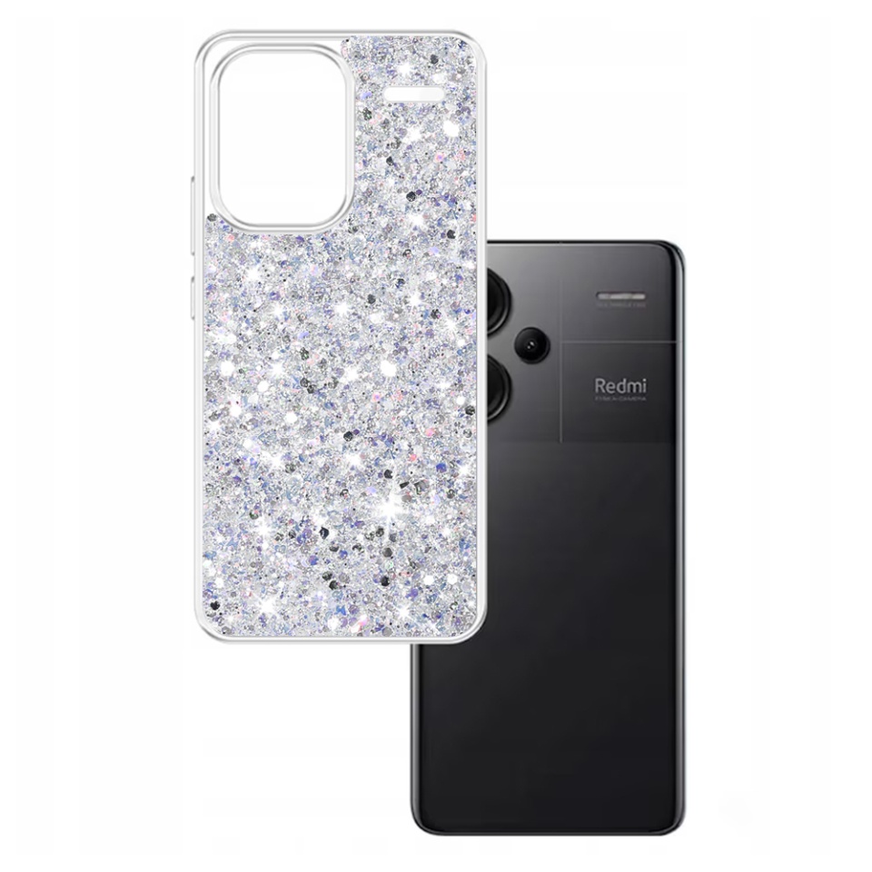 Husa pentru Xiaomi Redmi Note 13 Pro+ 5G , Fundal Detasabil, din Silicon cu Sclipici, Design Stralucitor, Protectie Completa - Alb