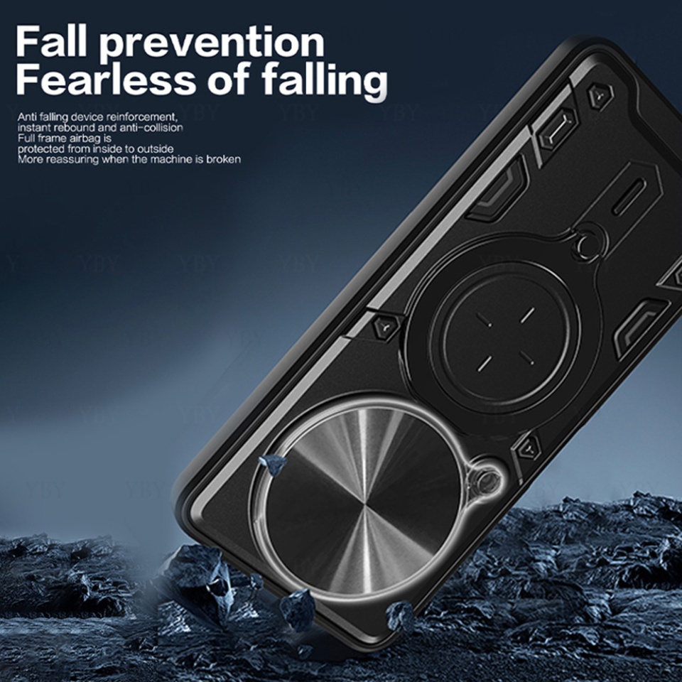 Husa pentru Xiaomi Redmi Note 14 Pro 4G / Poco F7, cu inel magnetic si suport ajustabil, protectie completa camera, SafeCover cu sticker - Negru - 2 | YEO