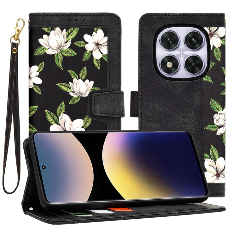 Husa pentru Xiaomi Redmi Note 14 Pro 5G / Poco X7, SKYDDAR INNOVATION, Flipcraft din Piele Ecologică, Stand Integrat, Buzunare pentru Carduri, set cu sticker, Negru