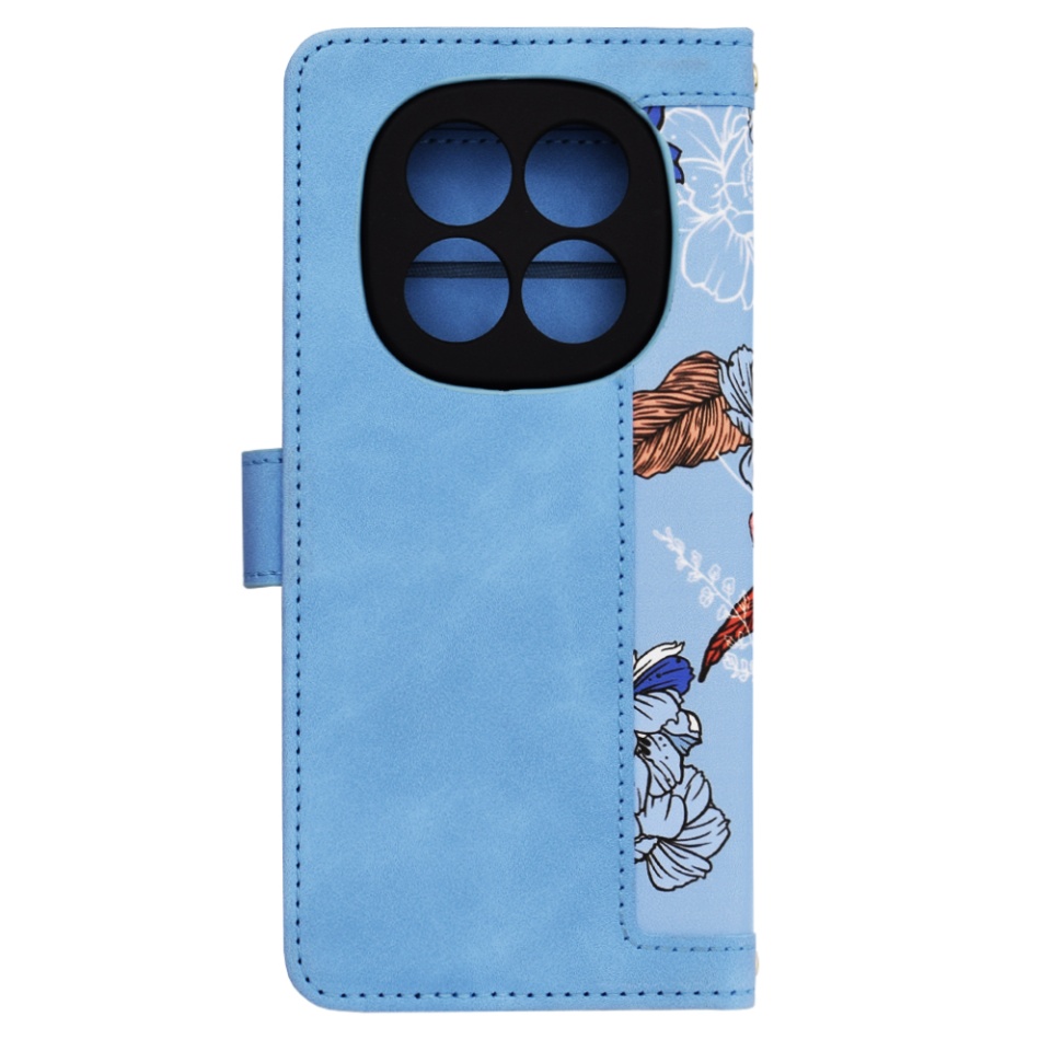 Husa pentru Xiaomi Redmi Note 14 Pro+ 5G, SKYDDAR INNOVATION, Floral Wallet, din Piele Ecologică cu Design Floral, Protecție 360°, Stand Integrat, Buzunare pentru Carduri, Bleu, set cu sticker - 3 | YEO