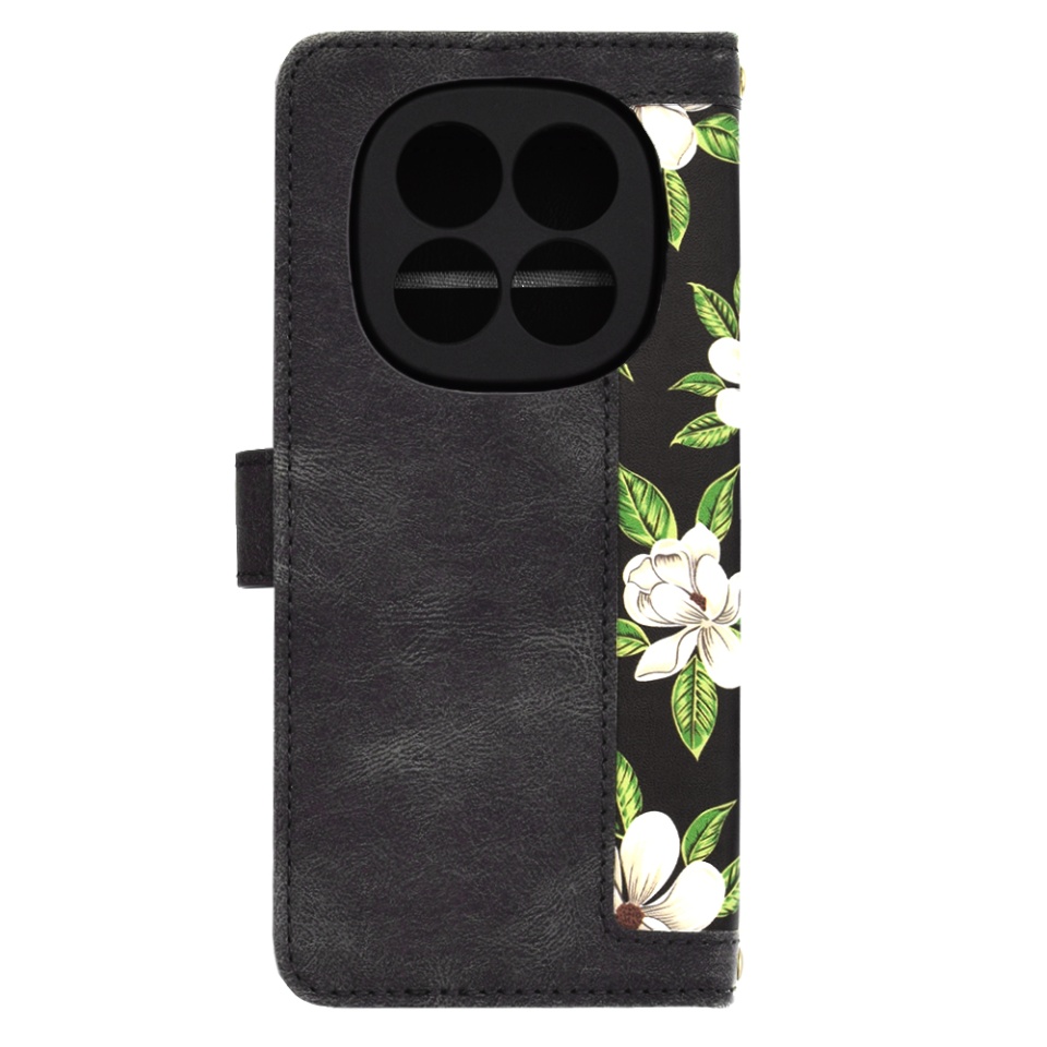 Husa pentru Xiaomi Redmi Note 14 Pro+ 5G, SKYDDAR INNOVATION, Floral Wallet, din Piele Ecologică cu Design Floral, Protecție 360°, Stand Integrat, Buzunare pentru Carduri, Negru, set cu sticker - 3 | YEO