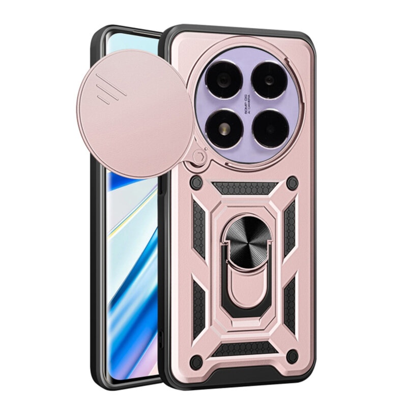 Husa pentru Xiaomi Redmi Note 14 Pro cu inel magnetic si protectie camera Skyddar CamShield - Roz