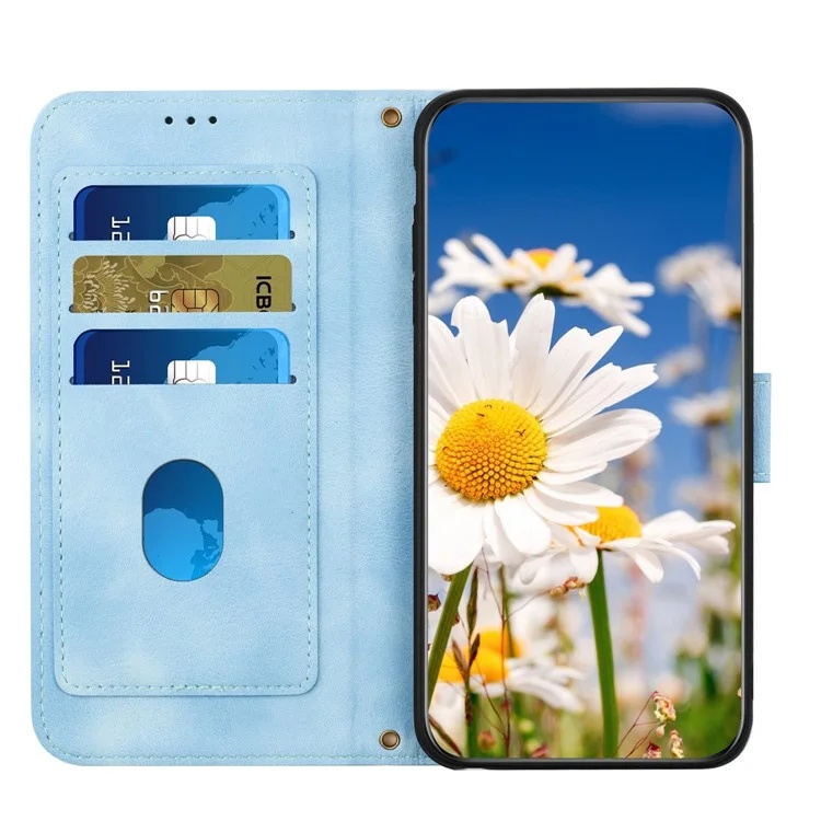 Husa pentru Xiaomi Redmi Note 14 Pro din Piele Ecologică cu Design Floral, Protecție 360°, Stand Integrat, Buzunare pentru Carduri, SKDR Floral Wallet - Bleu - 1 | YEO
