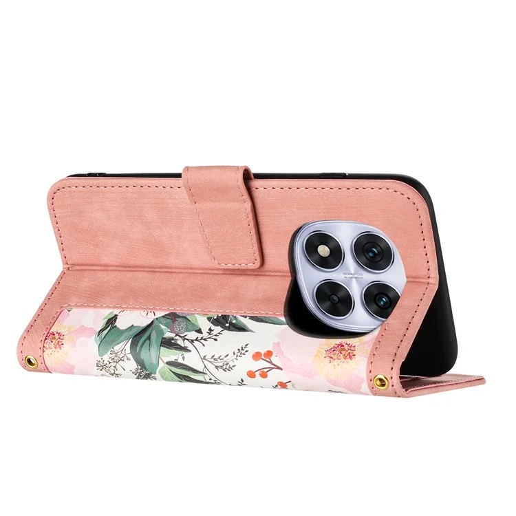 Husa pentru Xiaomi Redmi Note 14 Pro din Piele Ecologică cu Design Floral, Protecție 360°, Stand Integrat, Buzunare pentru Carduri, SKDR Floral Wallet - Roz - 3 | YEO