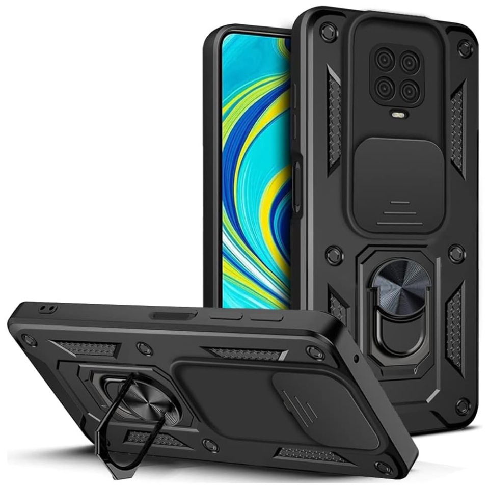 Husa pentru Xiaomi Redmi Note 9 Pro / Redmi Note 9S / Redmi Note 9 Pro Max cu inel magnetic si protectie camera Skyddar CamShield - Negru