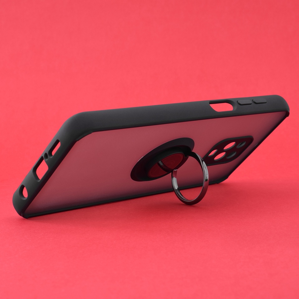Husa pentru Xiaomi Redmi Note 9 Pro / Redmi Note 9S / Redmi Note 9 Pro Max, SKYDDAR INNOVATION, Glinth cu Inel Rotativ 360° Magnetic, Negru, set cu sticker - 1 | YEO