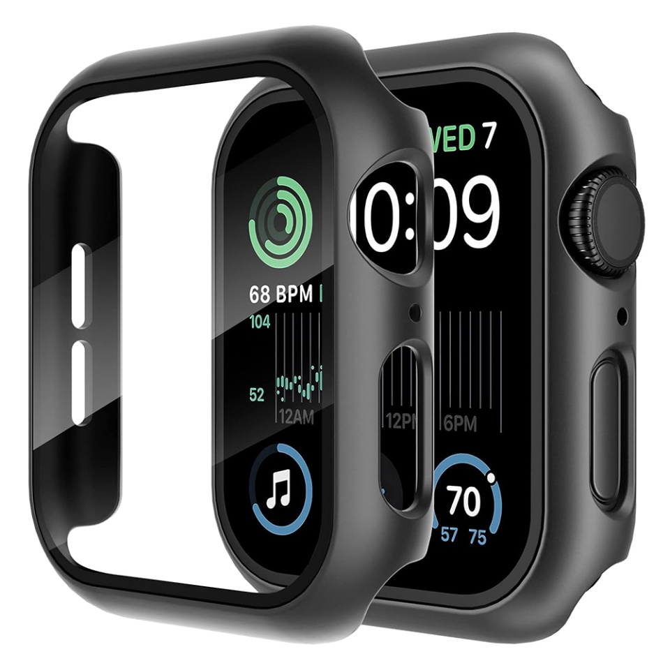 Husa Protectie 360°, Ultra-Subtire, Anti-Soc pentru Apple Watch 4 / 5 / 6 / SE (44mm), Anti-Soc Full Screen - Negru