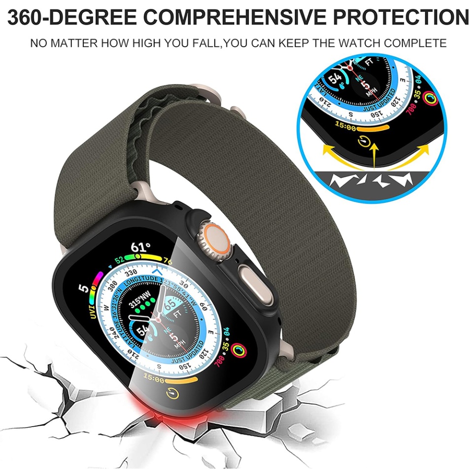 Husa Protectie 360°, Ultra-Subtire, Anti-Soc pentru Apple Watch Ultra / Ultra 2, Anti-Soc Full Screen - Negru - 2 | YEO