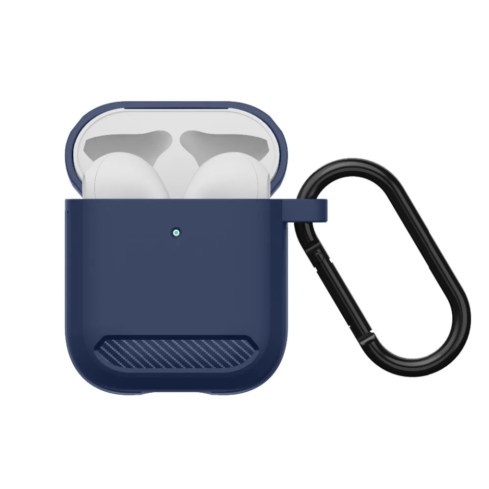 Husa Protectie pentru AirPods 1 / AirPods 2, din Fibra de Carbon Silicon, cu Breloc Carabina, Incarcare Wireless, EarSafe - Gri - 1 | YEO