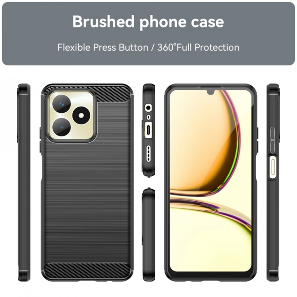 Husa Realme C51 / Note 50 din silicon, Slim, cu textură Fibra Carbon - Negru - 1 | YEO