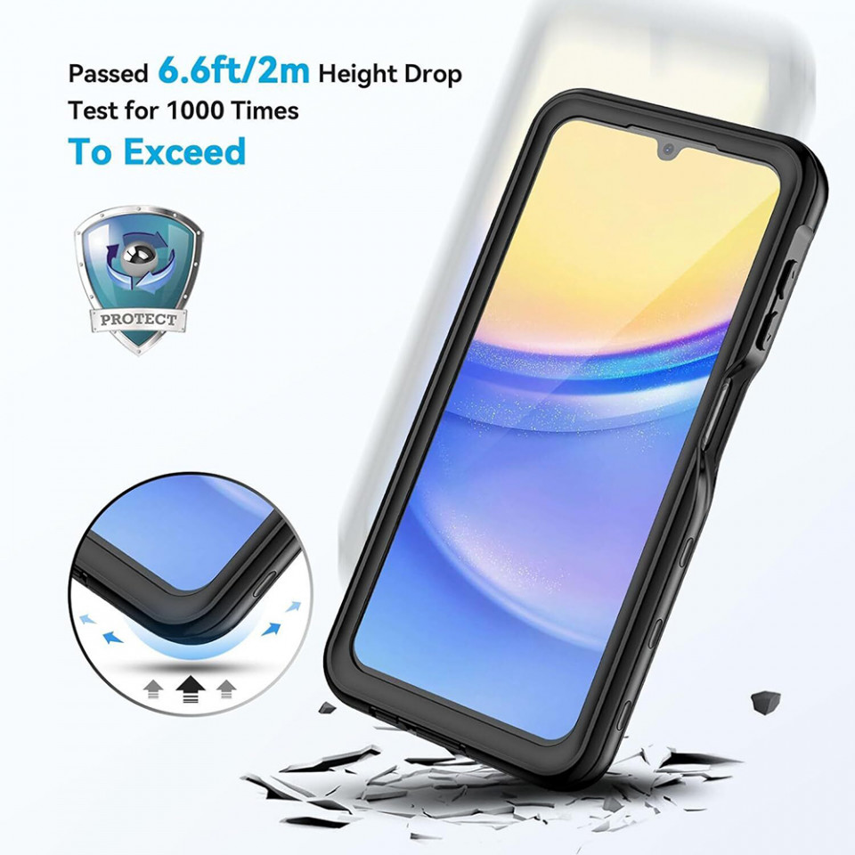 Husa Samsung Galaxy A15 4G / Galaxy A15 5G rezistenta la apa, Waterproof IP68, ShellBox - Negru - 3 | YEO