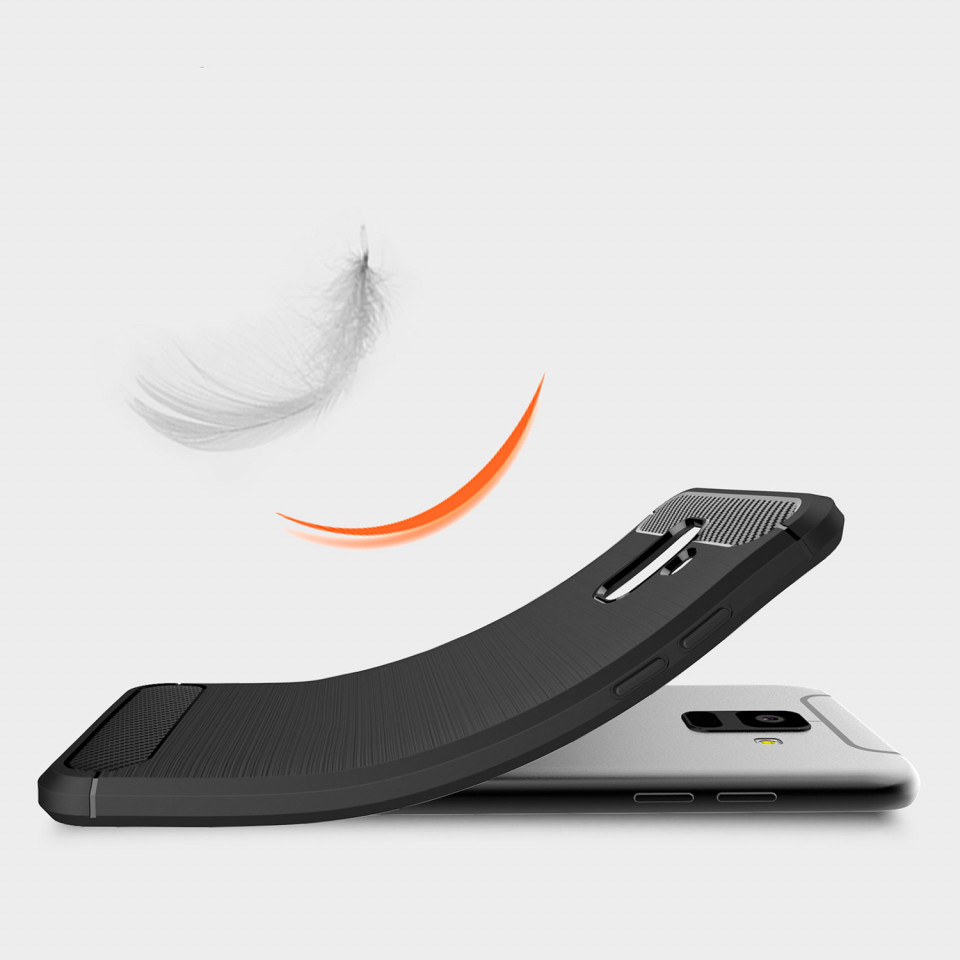 Husa Samsung Galaxy A6 2018 din silicon, Slim, cu textura Fibra Carbon - Negru - 1 | YEO