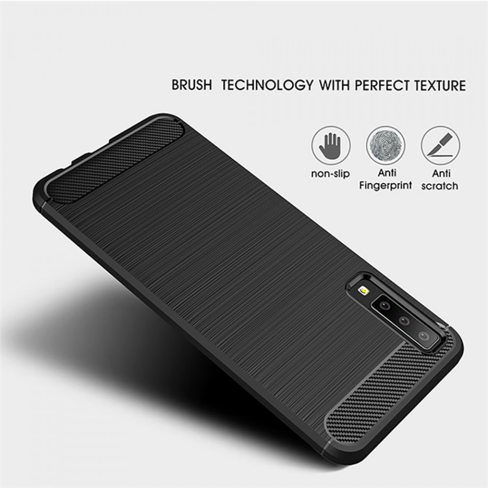 Husa Samsung Galaxy A7 2018 din silicon, Slim, cu textura Fibra Carbon - Negru - 1 | YEO